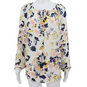 Lucky Brand Women's Watercolor Floral LS Top Blouse L